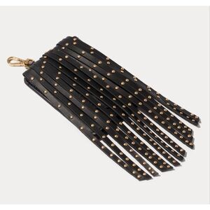 Nip/nib/nwt bandolier add on  black & gold studded fringe magnetic wallet  remi